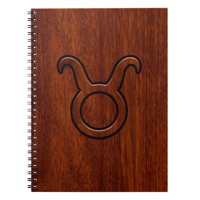 Taurus Zodiac Sign on Mahogany Style Notebook (Front)