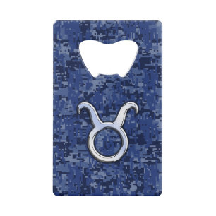 Taurus Zodiac Sign on Navy Blue Digital Camouflage