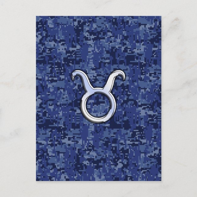 Taurus Zodiac Sign on Navy Blue Digital Camouflage Postcard (Front)