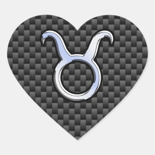 Taurus Zodiac Sign on Racy Charcoal Carbon Fibre Heart Sticker