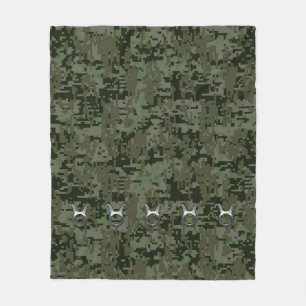Taurus Zodiac Sign on Woodland Digital Camouflage Fleece Blanket