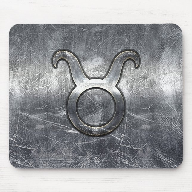 Taurus Zodiac Sign Silver Grunge Distressed Style Mouse Pad (Front)
