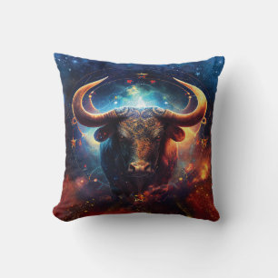 Taurus Zodiac Sign Watercolor Design Cushion