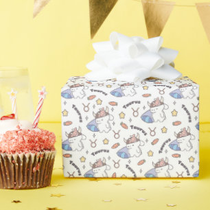 Taurus Zodiac Slumber - Sleepy Bunny Pattern Wrapping Paper