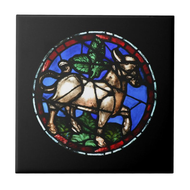 Taurus Zodiac Stained Glass Notre-Dame de Paris Ti Ceramic Tile (Front)