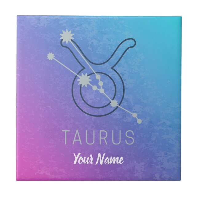Taurus Zodiac Star Sign Watercolor Horoscope Ceramic Tile (Front)