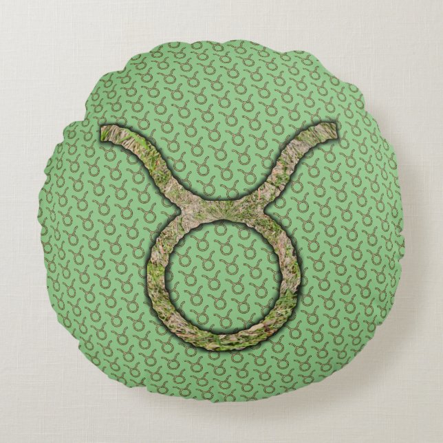 Taurus Zodiac Symbol Element by Kenneth Yoncich Round Cushion (Front)
