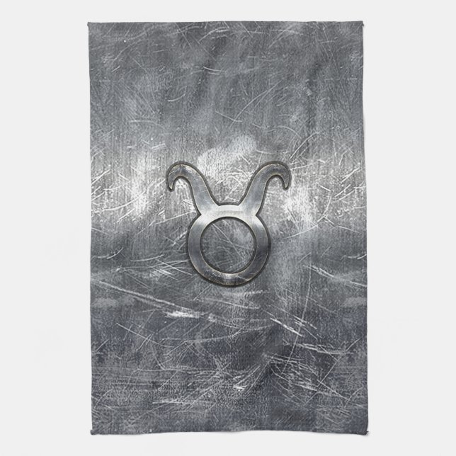 Taurus Zodiac Symbol in Grunge Distressed Style Tea Towel (Vertical)