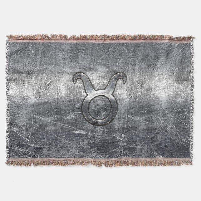 Taurus Zodiac Symbol in Grunge Distressed Style Throw Blanket (Front)