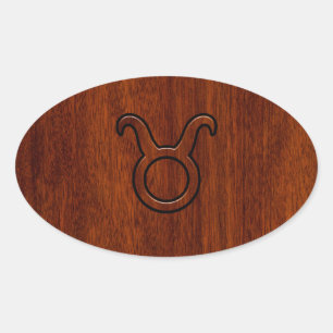 Taurus Zodiac Symbol in Mahogany Style print Oval Sticker