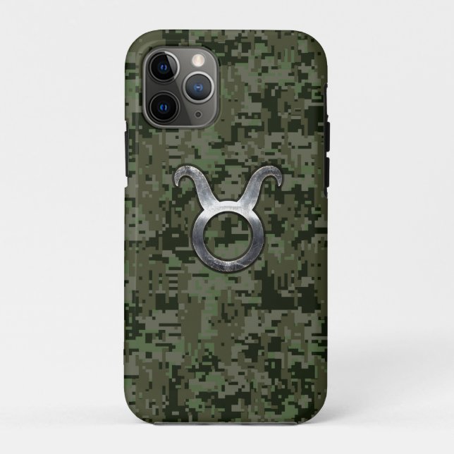 Taurus Zodiac Symbol on Green Camo Case-Mate iPhone Case (Back)