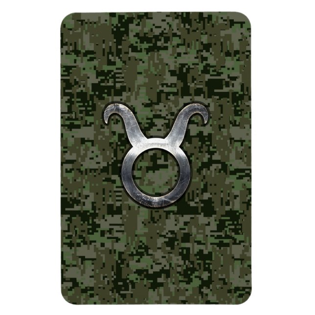 Taurus Zodiac Symbol on Green Digital Camo Magnet (Vertical)