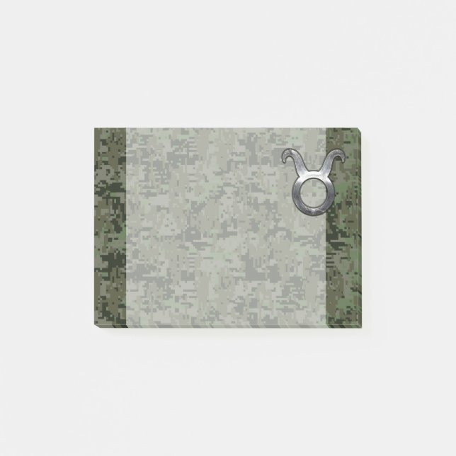 Taurus Zodiac Symbol on Green Digital Camouflage Post-it Notes (Front)