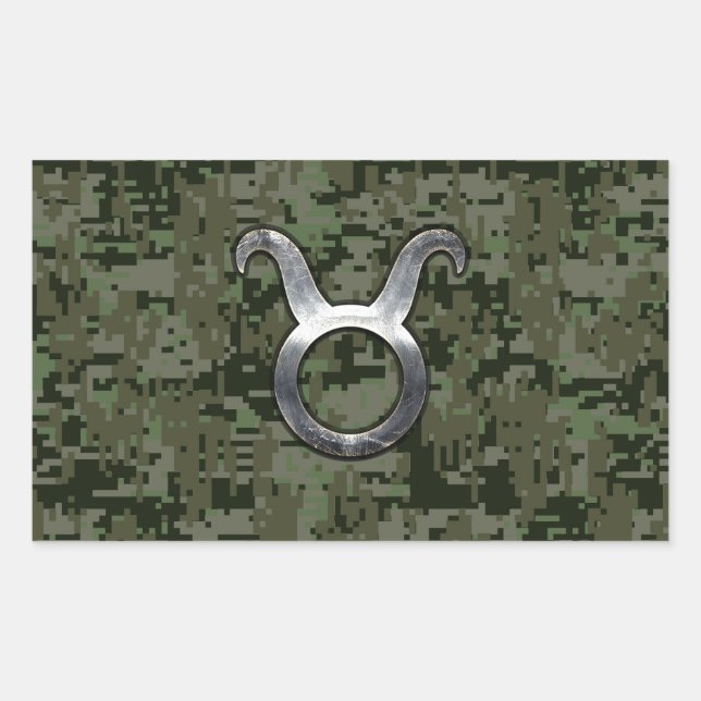 Taurus Zodiac Symbol on Green Digital Camouflage Rectangular Sticker (Front)