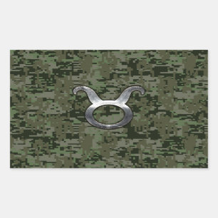 Taurus Zodiac Symbol on Green Digital Camouflage Rectangular Sticker
