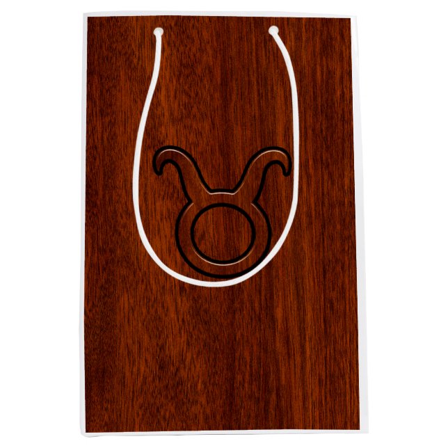 Taurus Zodiac Symbol on Mahogany like print Medium Gift Bag (Front)