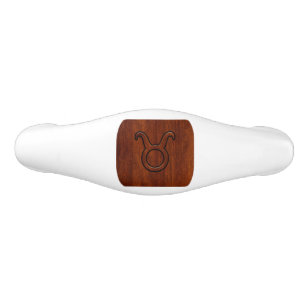 Taurus Zodiac Symbol on Mahogany style print Ceramic Drawer Pull