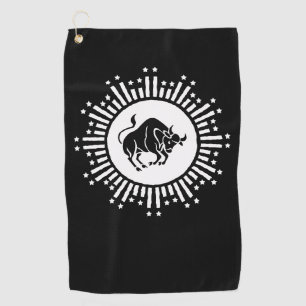 Taurus Zodiac Symbol with Celestial Starburst Golf Towel