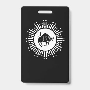 Taurus Zodiac Symbol with Celestial Starburst ID Badge