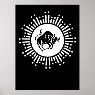 Taurus Zodiac Symbol with Celestial Starburst Poster