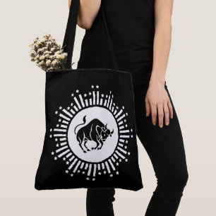 Taurus Zodiac Symbol with Celestial Starburst Tote Bag