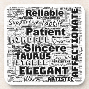 Taurus Zodiac Word Cloud Inspiration Coaster