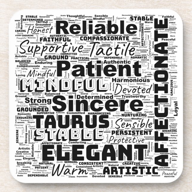 Taurus Zodiac Word Cloud Inspiration Coaster (Front)