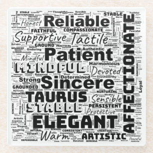 Taurus Zodiac Word Cloud Inspiration Glass Coaster