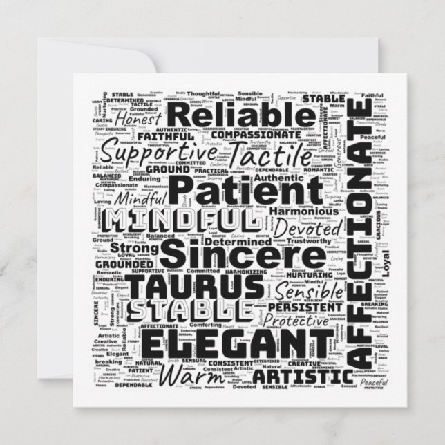 Taurus Zodiac Word Cloud Inspiration  Invitation (Front)