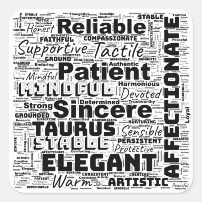 Taurus Zodiac Word Cloud Inspiration Square Sticker (Front)