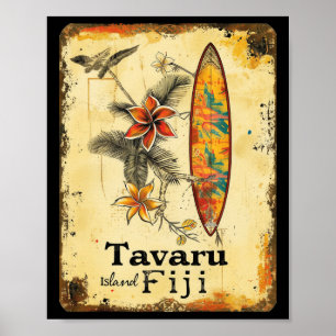 Tavaru Island Fiji Surfboard Surfer Beach Surfing  Poster