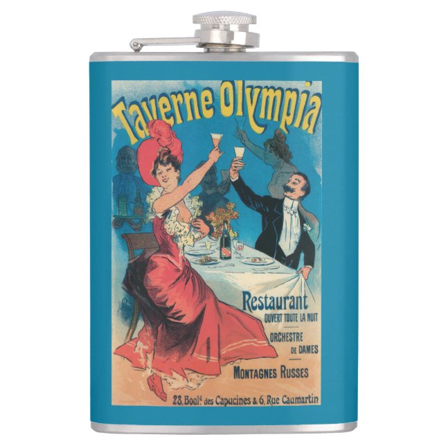 Taverne Olympia Promotional Poster Hip Flask (Front)