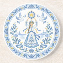 Tavrian Painting Maiden Ukrainian Folk Art Coaster