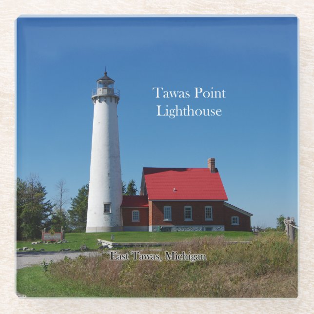 Tawas Point Lighthouse glass coaster (Front)