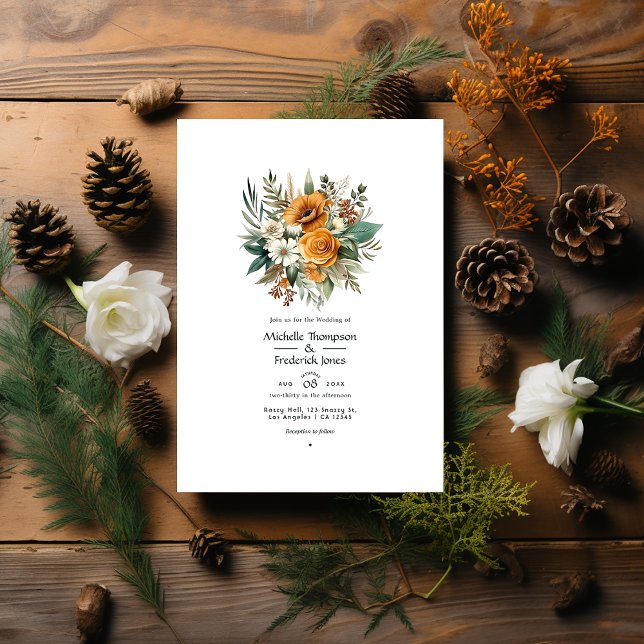 Tawny Brown and Pine Green Floral Fall Wedding Invitation (Creator Uploaded)