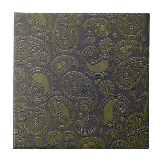 Tawny brown paisley design ceramic tile (Front)