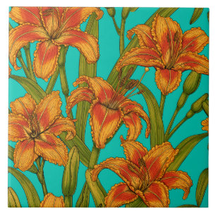 Tawny dailily flowers ceramic tile