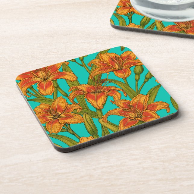 Tawny dailily flowers coaster (Left Side)