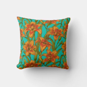 Tawny dailily flowers cushion