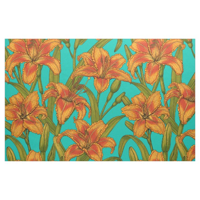 Tawny dailily flowers fabric (Fat Quarter)