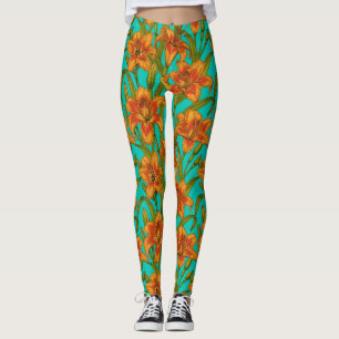 Tawny dailily flowers leggings
