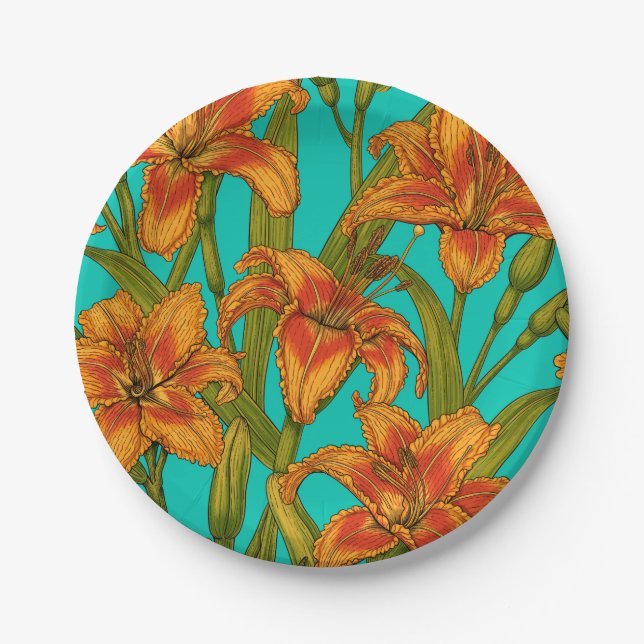 Tawny dailily flowers paper plate (Front)