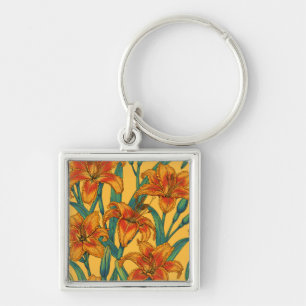 Tawny daylily flowers, blue and yellow key ring