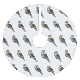 Tawny frogmouth bird cartoon illustration brushed polyester tree skirt