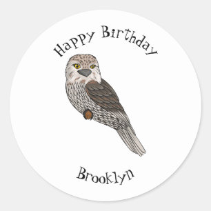 Tawny frogmouth bird cartoon illustration  classic round sticker