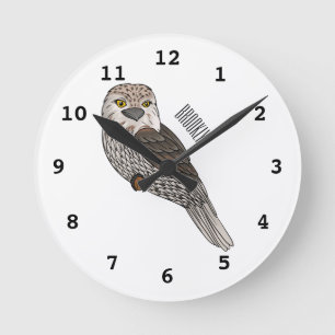 Tawny frogmouth bird cartoon illustration round clock