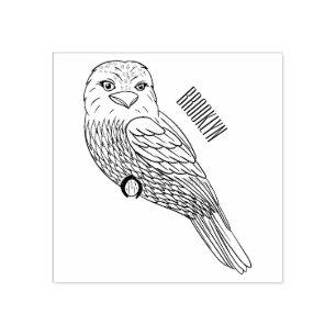 Tawny frogmouth bird cartoon illustration rubber stamp