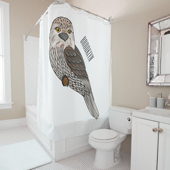 Tawny frogmouth bird cartoon illustration  shower curtain (In Situ)