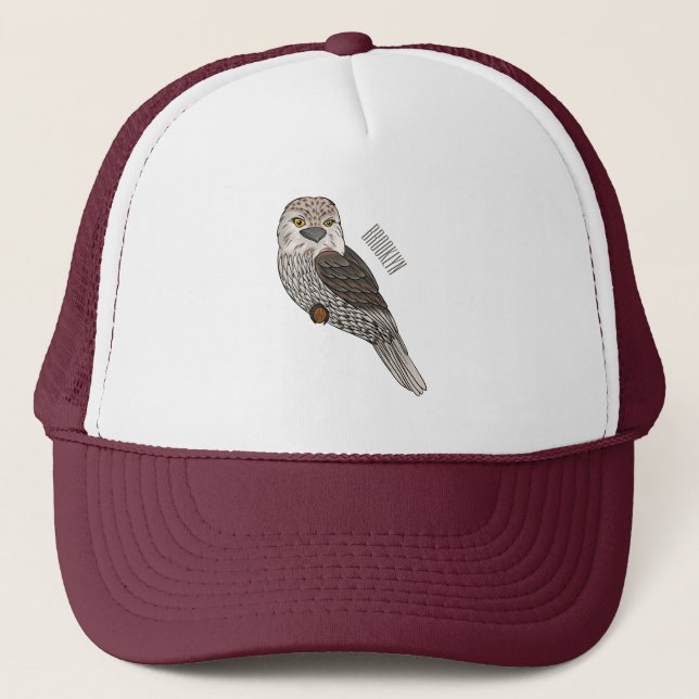 Tawny frogmouth bird cartoon illustration trucker hat (Front)