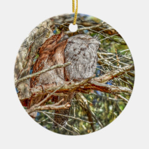 TAWNY FROGMOUTHS QUEENSLAND AUSTRALIA ART EFFECTS CERAMIC ORNAMENT